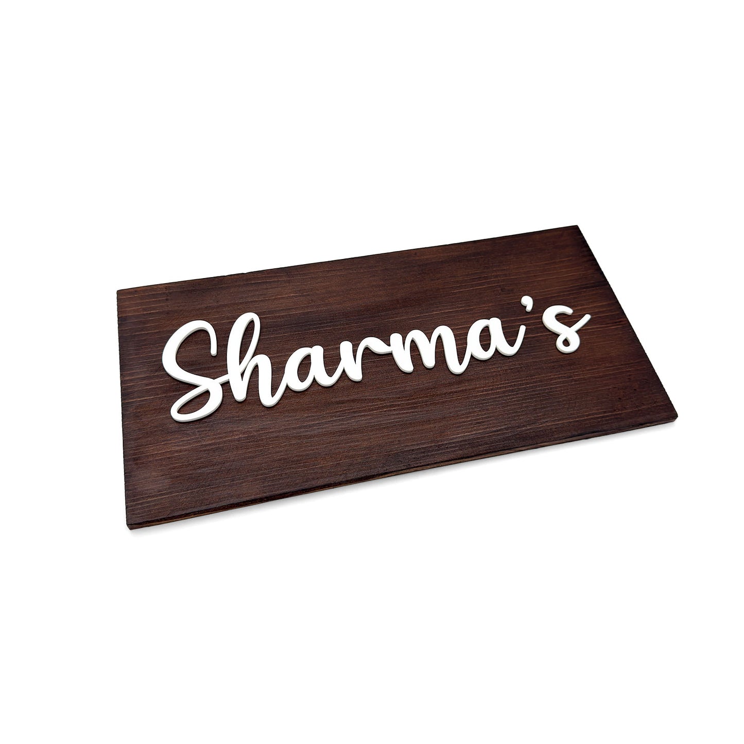 Rectangular Hand-Painted Wooden Name Plate For Home - Wooden Finish