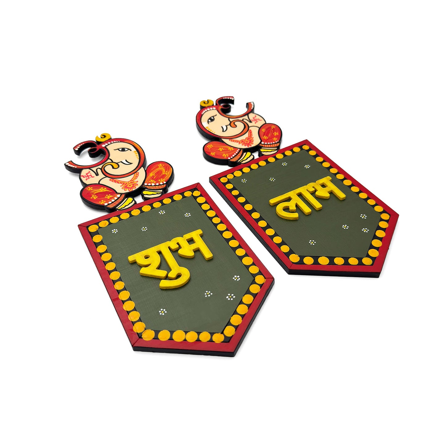 Shubh Labh Hand-Painted Wooden Wall Hanging - Design 1