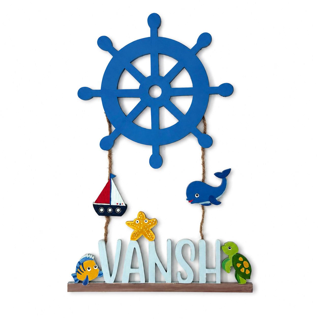 Ocean Themed Hand-Painted Wooden Kids Name Plate - Design 1