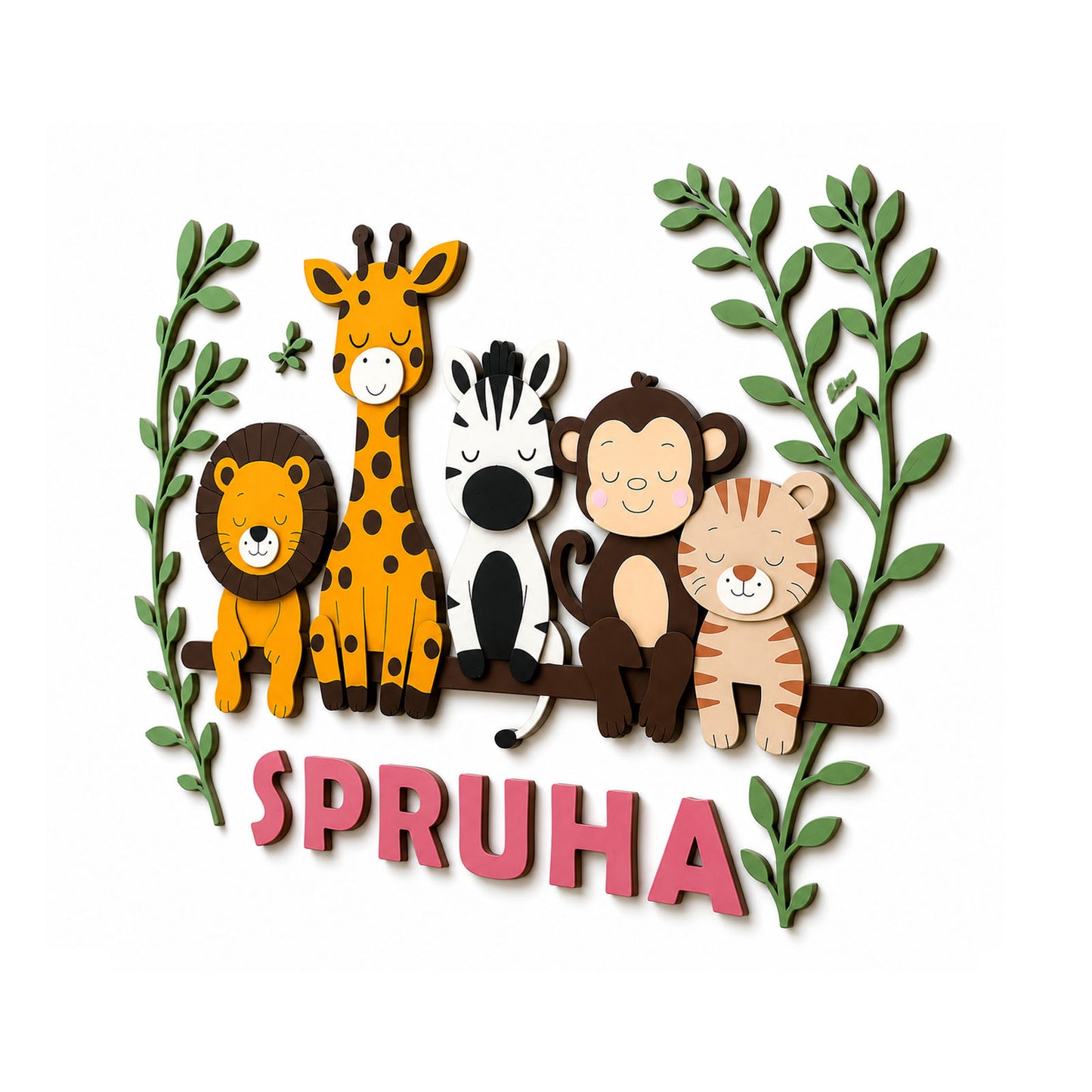 Animals Themed Hand-Painted Wooden Personalised Name Plate Wall Decor
