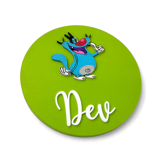 Oggy And The Cockroaches Themed Hand-Painted Wooden Name Plate For Kids