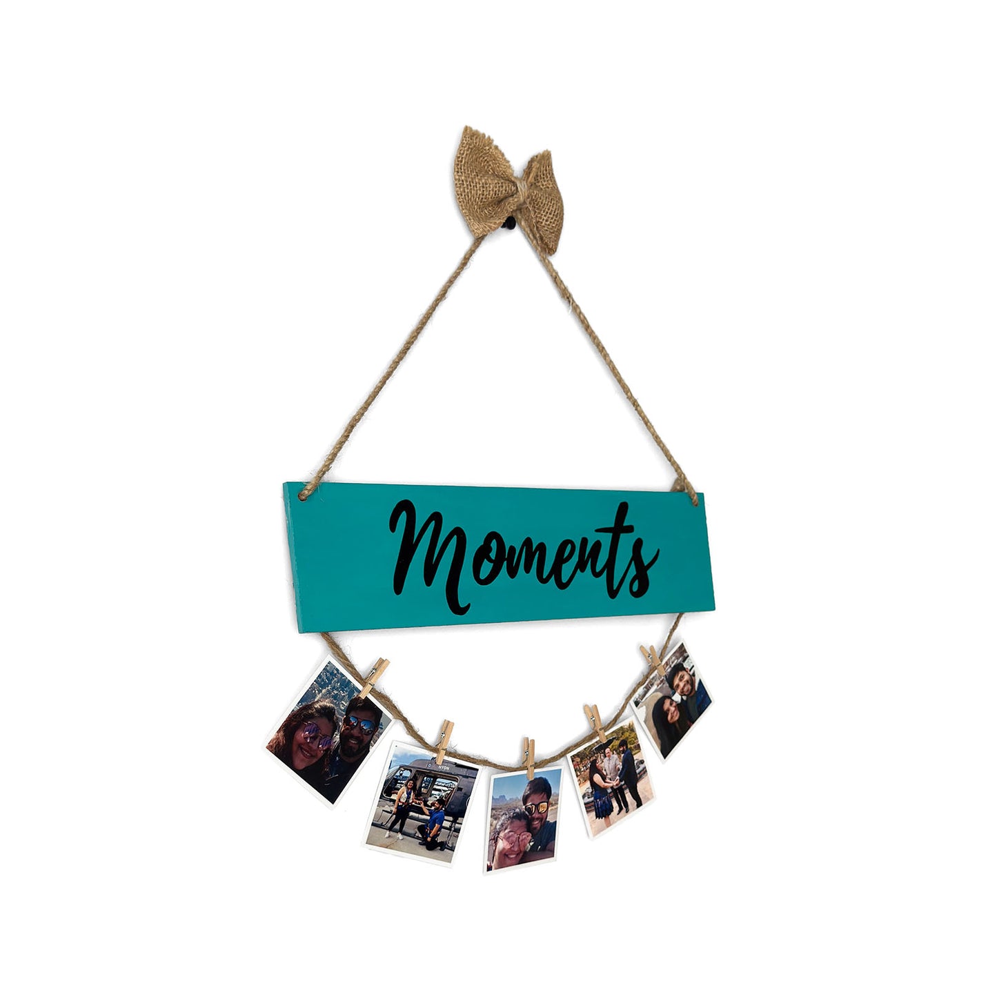 Moments Hand-Painted Wooden Photo Holder - Teal