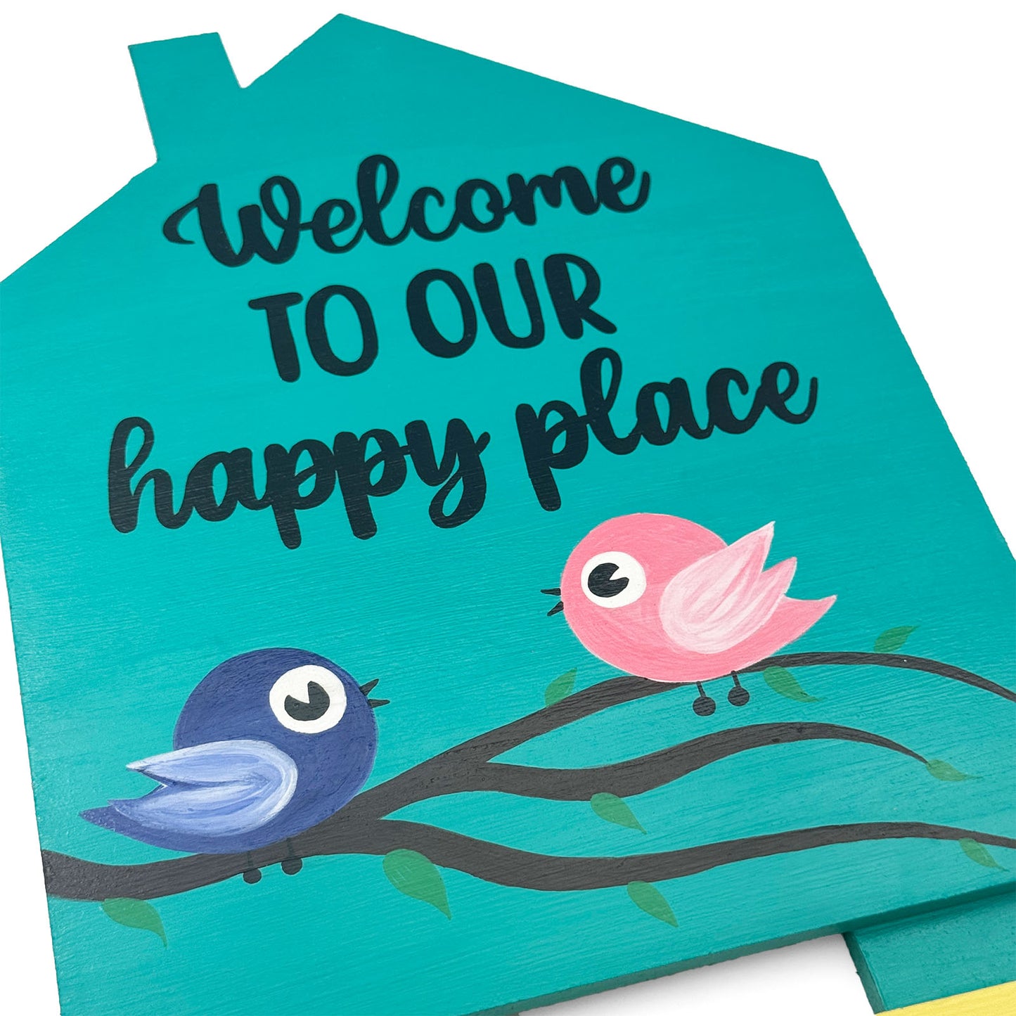 Birds Themed Hut-Shaped Hand-Painted Wooden Name Plate For Home - Hut & Two Planks