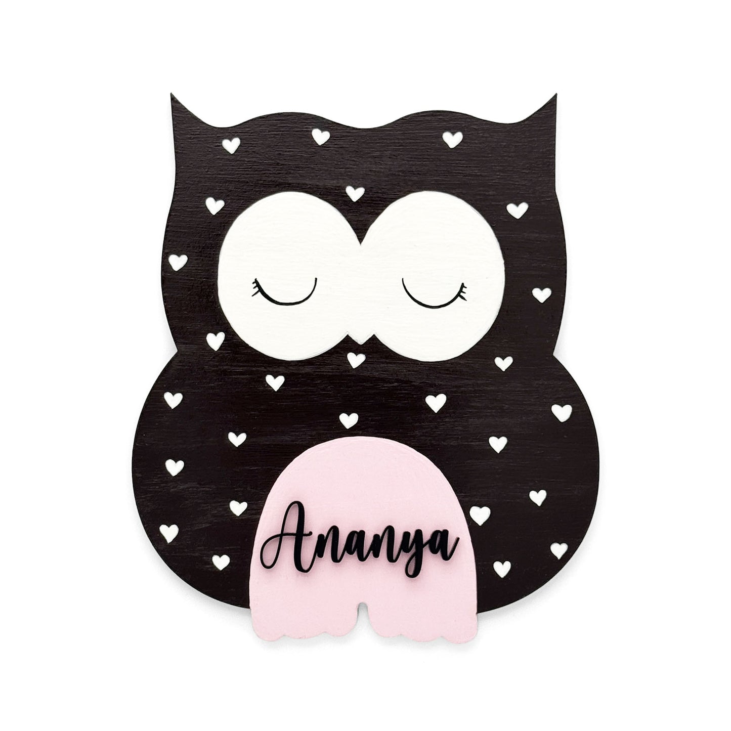 Owl Themed Hand-Painted Wooden Kids Name Plate - Plum