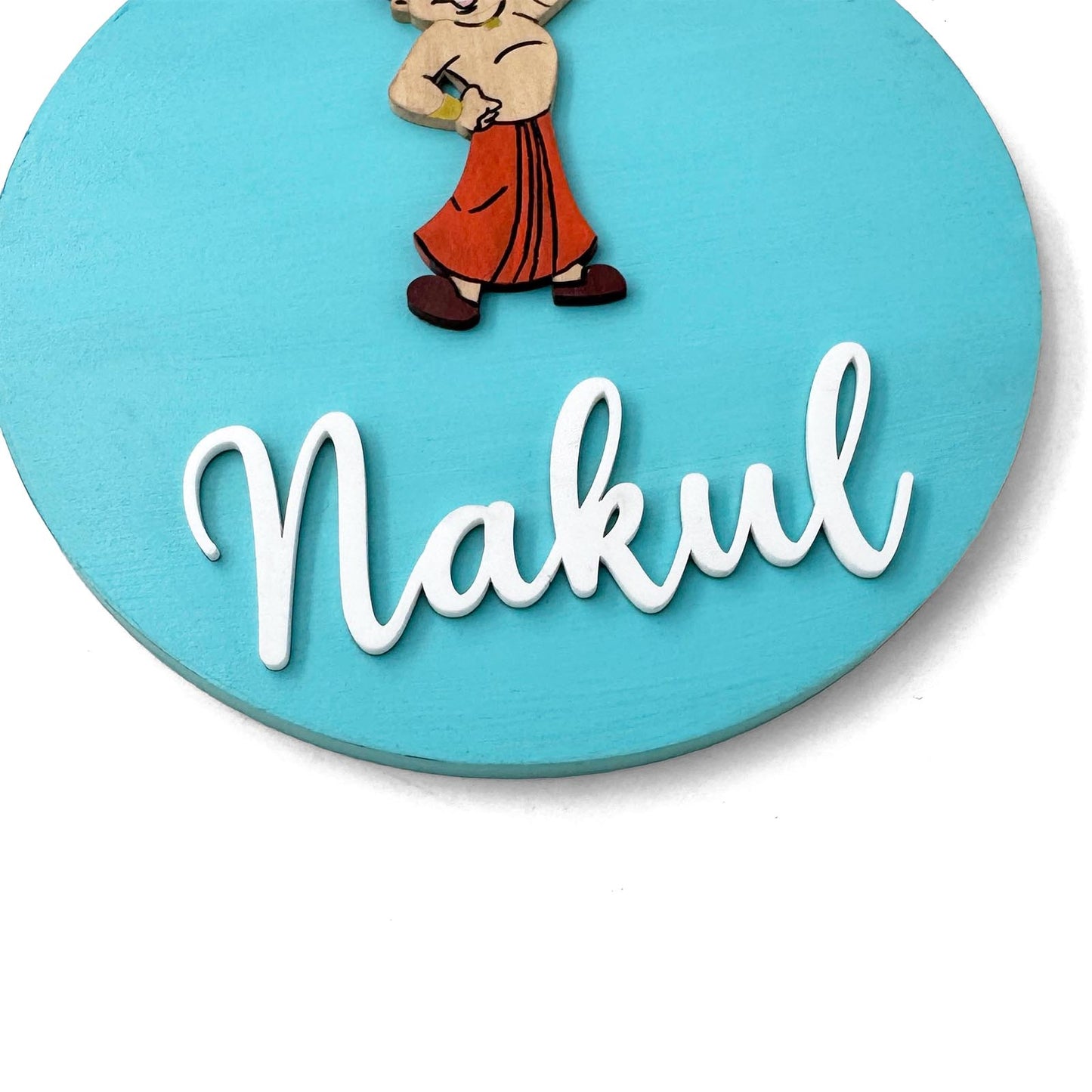 Chhota Bheem Themed Hand-Painted Wooden Name Plate For Kids