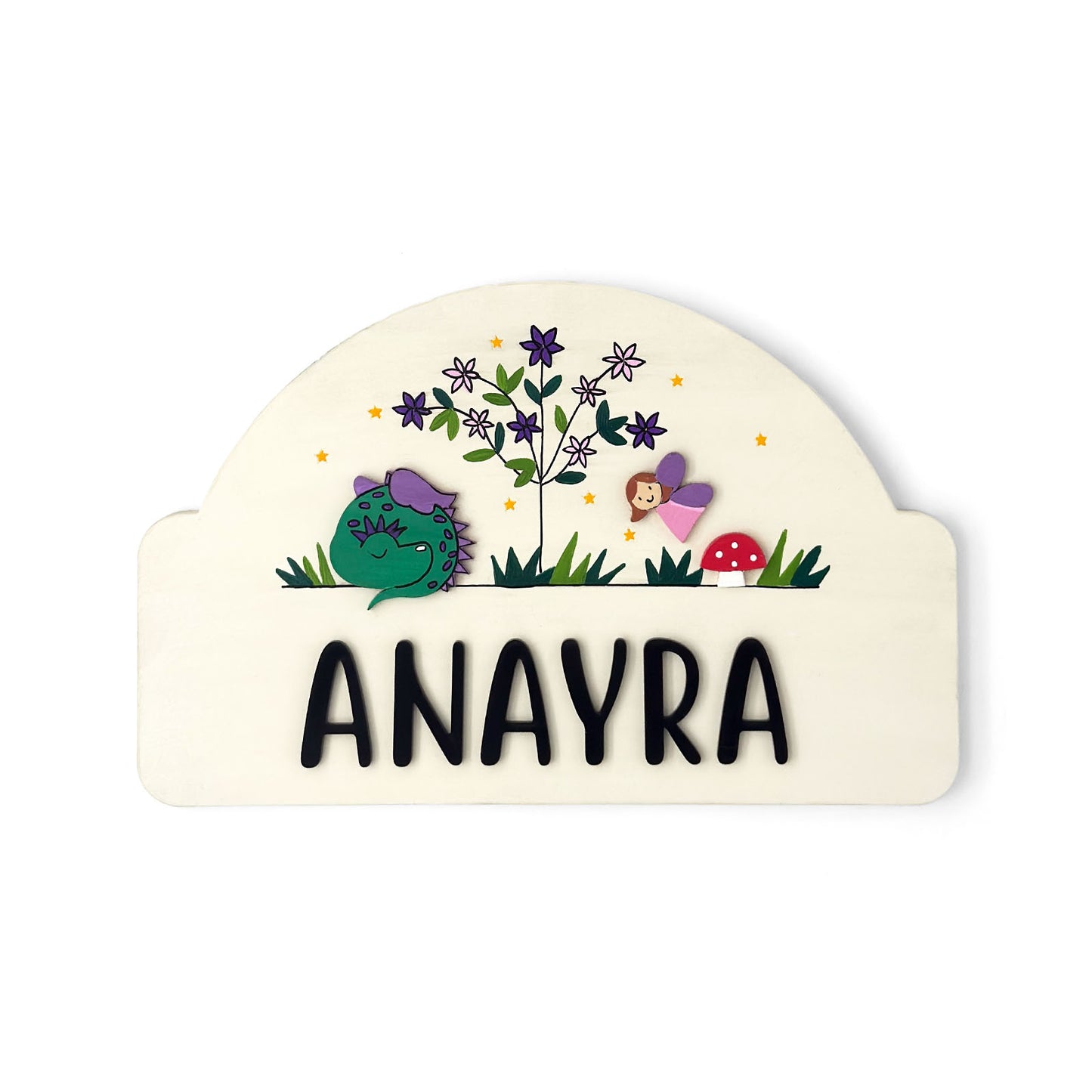 Enchanted Forest Themed Hand-Painted Wooden Arch-Shaped Kids Name Plate