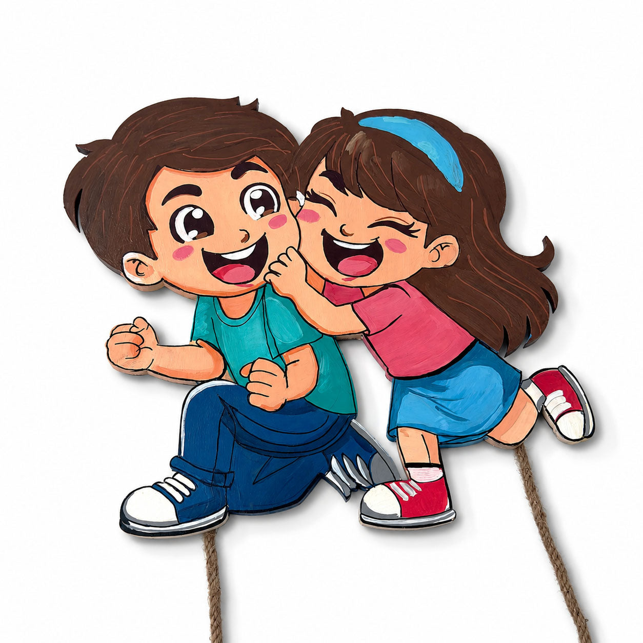 Siblings Brother Sister Themed Hand-Painted Wooden Kids Name Plate - Design 1