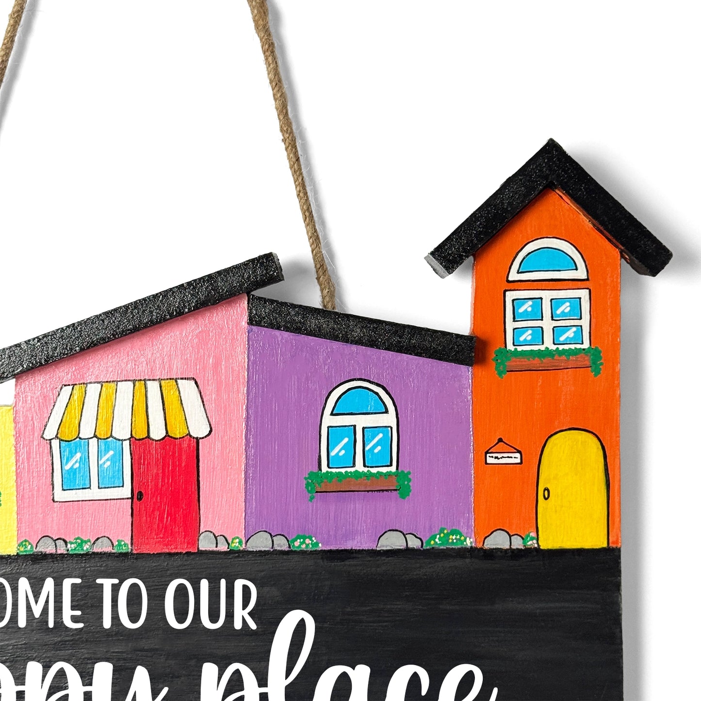 Hut-Shaped Hand-Painted Wooden Name Plate For Home - Hut Board & Three Planks Design 1