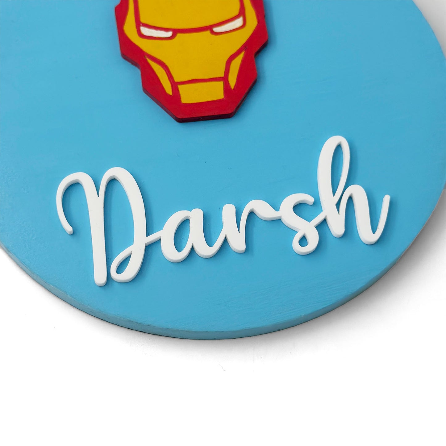 Iron Man Face Themed Hand-Painted Wooden Name Plate For Kids