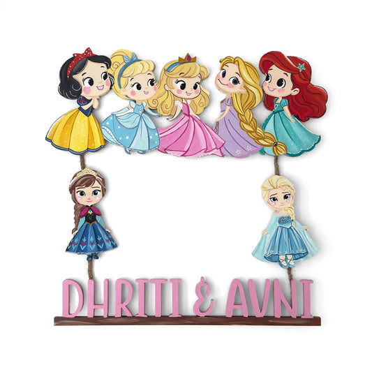 Disney Princess Themed Hand-Painted Wooden Kids Name Plate - Design 1