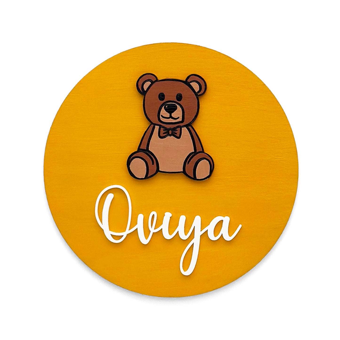 Teddy Bear Themed Hand-Painted Wooden Mini Kids Name Plate