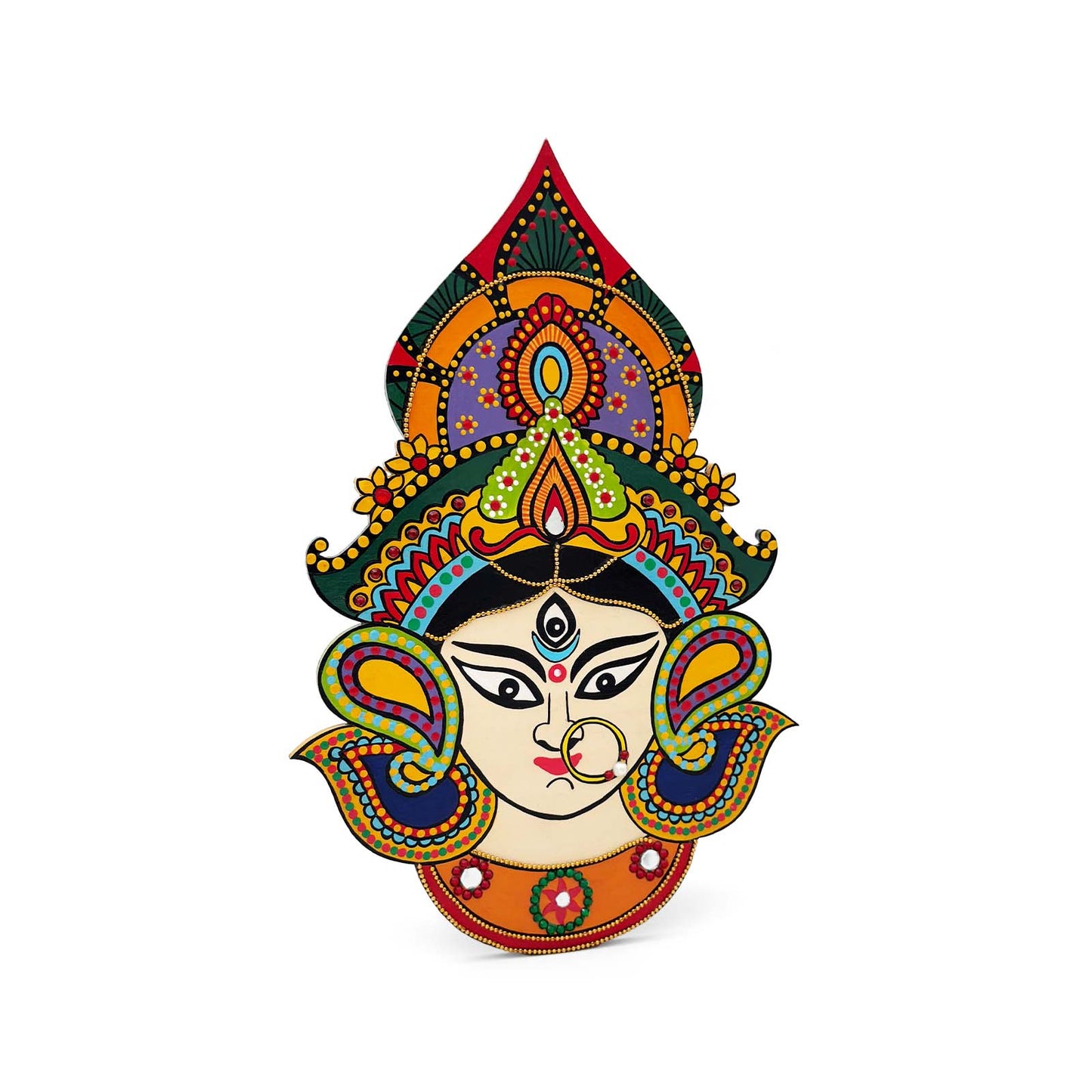 Durga Ma Hand-Painted Wooden Wall Hanging