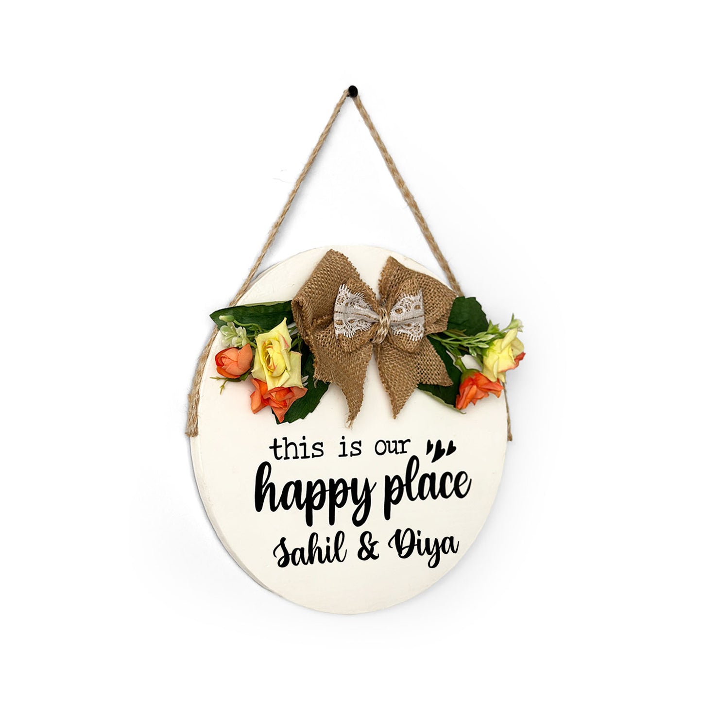 Personlised This Is Our Happy Place Hand-Painted Wooden Door Hanger - White
