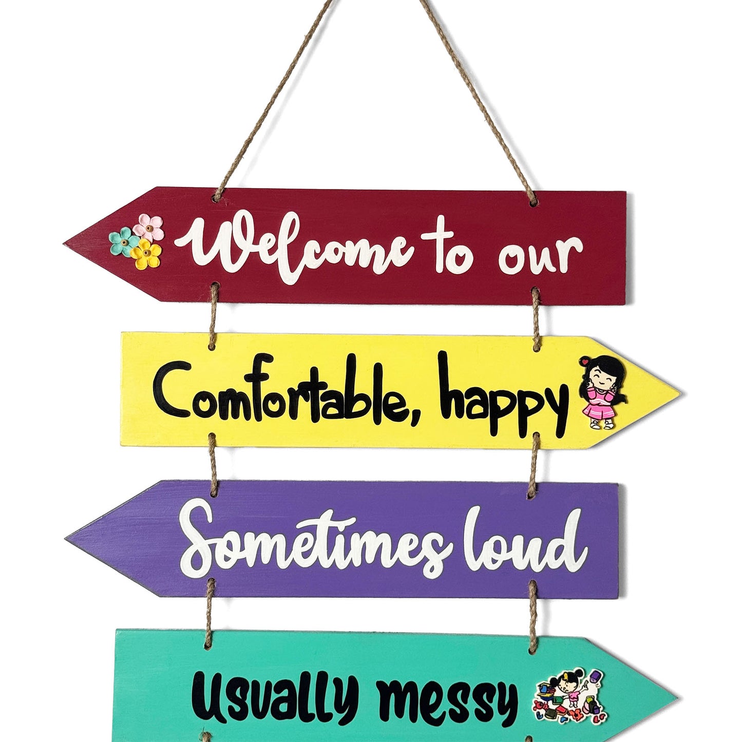 Welcome To Our Home Hand-Painted Wooden Arrow Plank Wall Hanging - Design 1