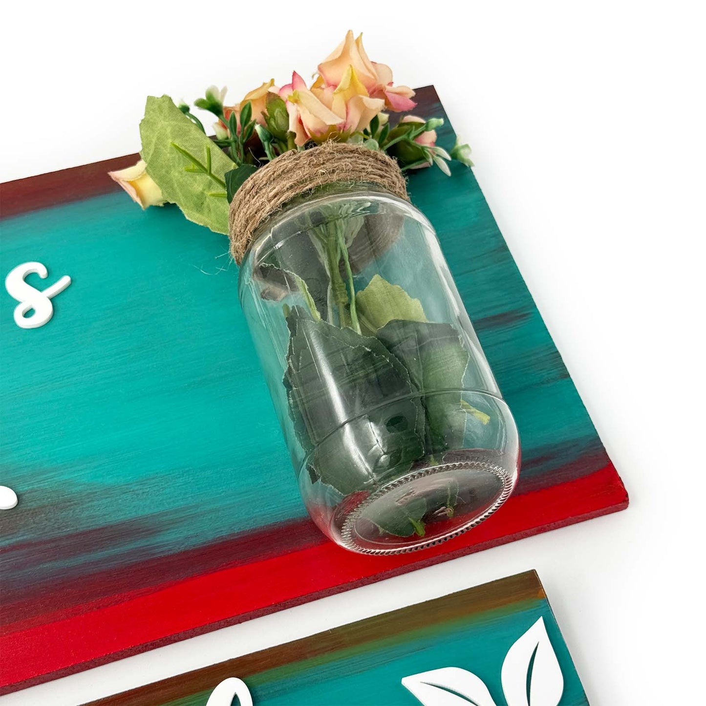 Hand-Painted Wooden Name Plate With Jar For Home - Jar Board & Two Planks