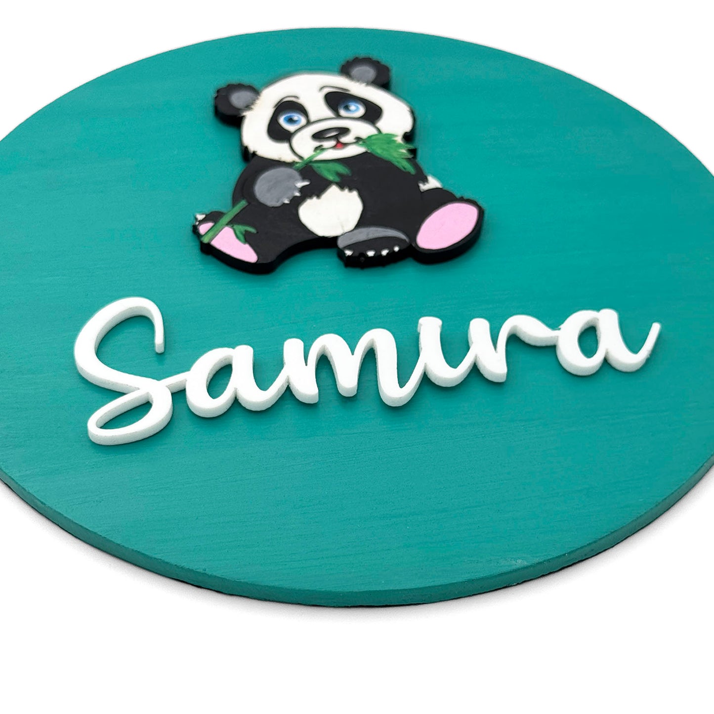 Panda Themed Hand-Painted Wooden Mini Kids Name Plate