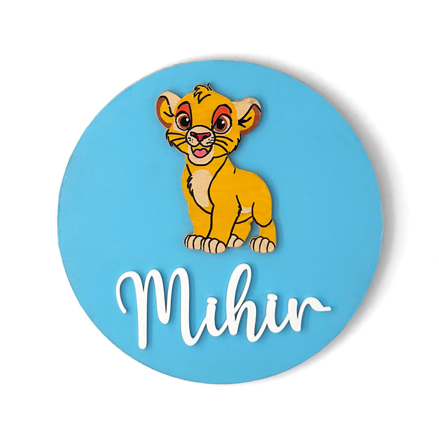 Simba Lion King Themed Hand-Painted Wooden Name Plate For Kids