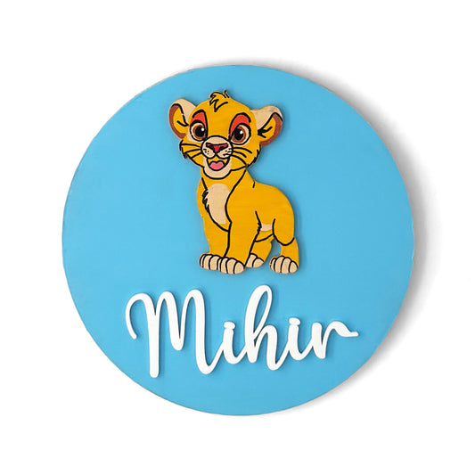 Simba Lion King Themed Hand-Painted Wooden Name Plate For Kids