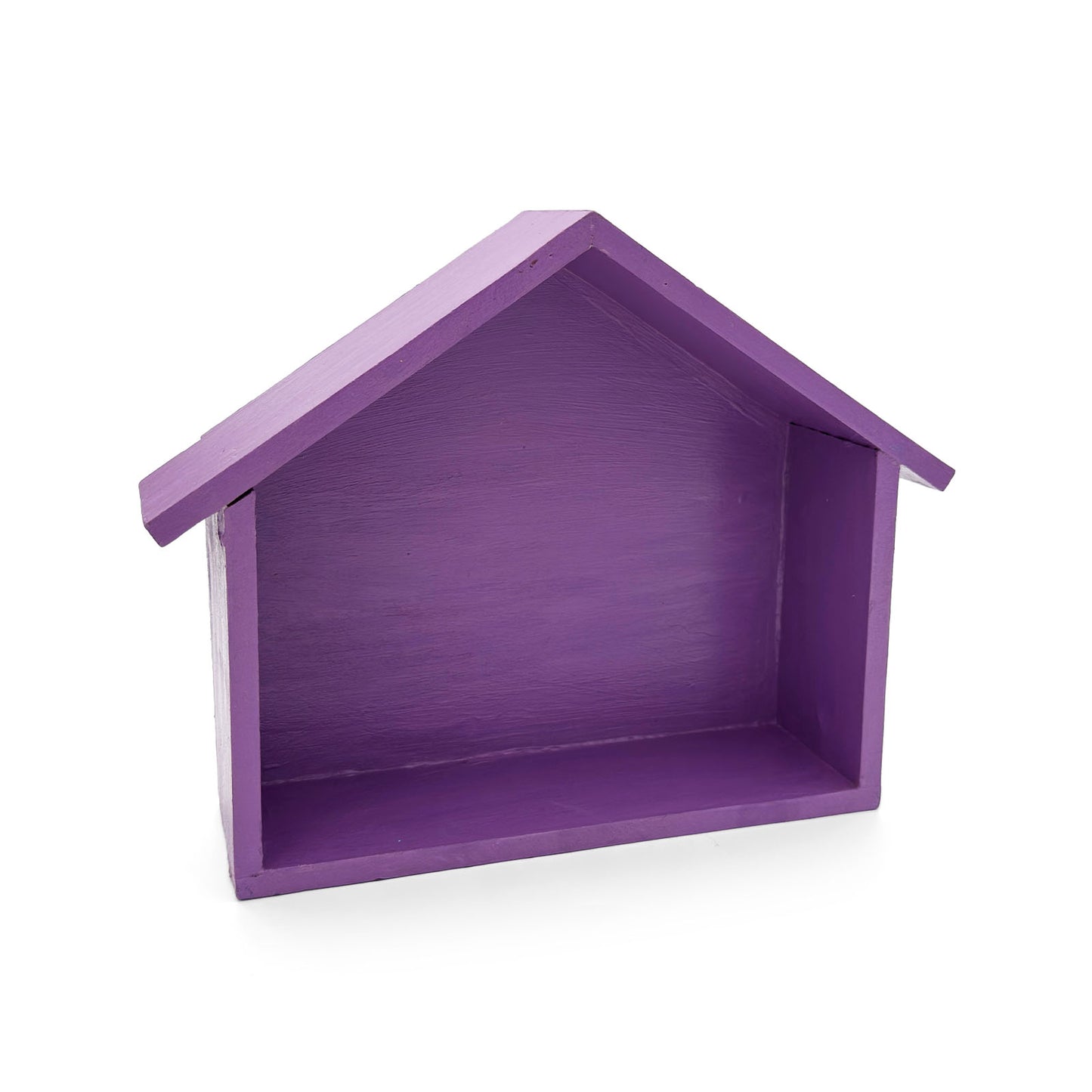 Hut Shaped Hand-Painted Wooden Wall Shelf - Purple