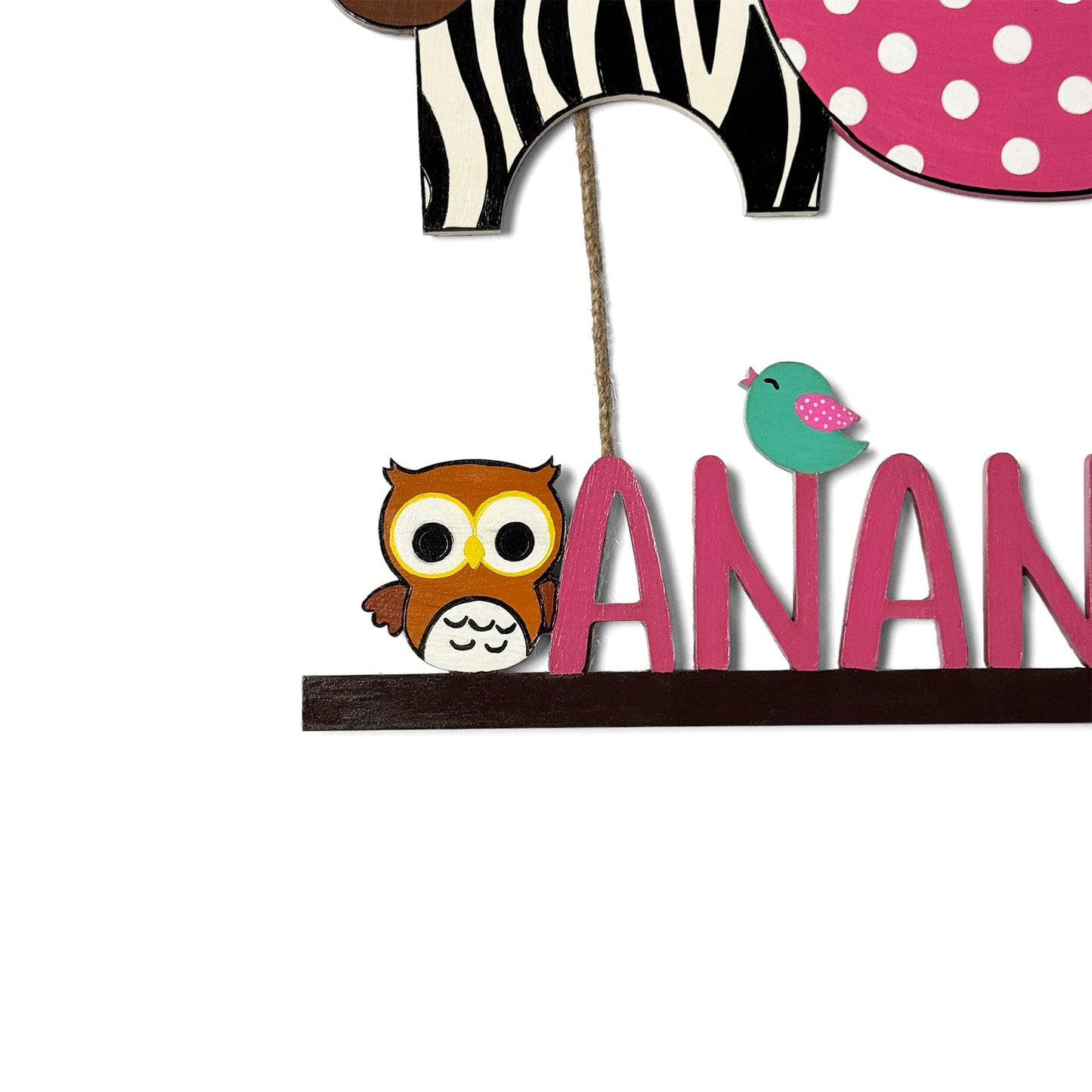 Animal Themed Hand-Painted Wooden Kids Name Plate - Design 1