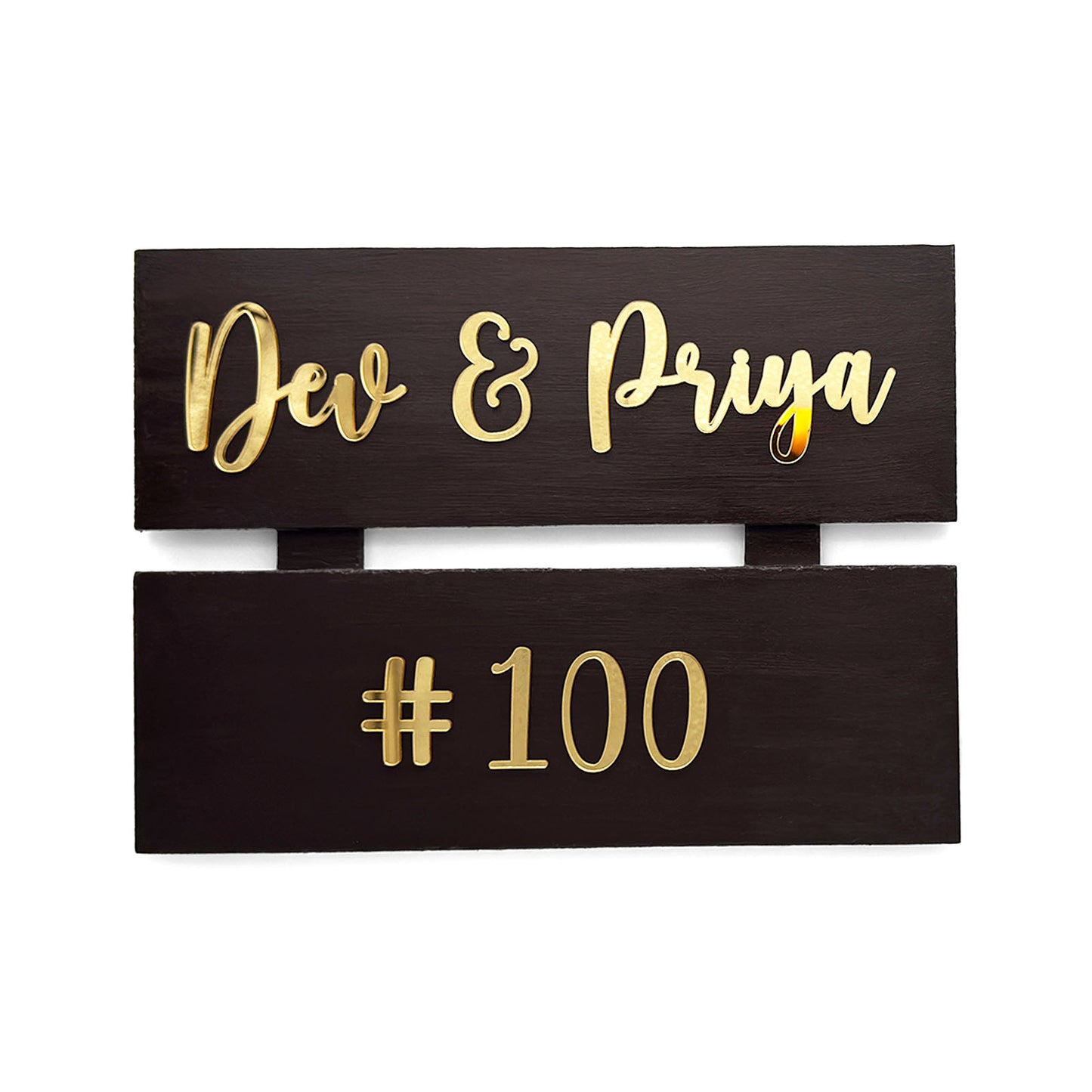 Hand-Painted Wooden Two Plank Name Plate For Home - Dark Brown