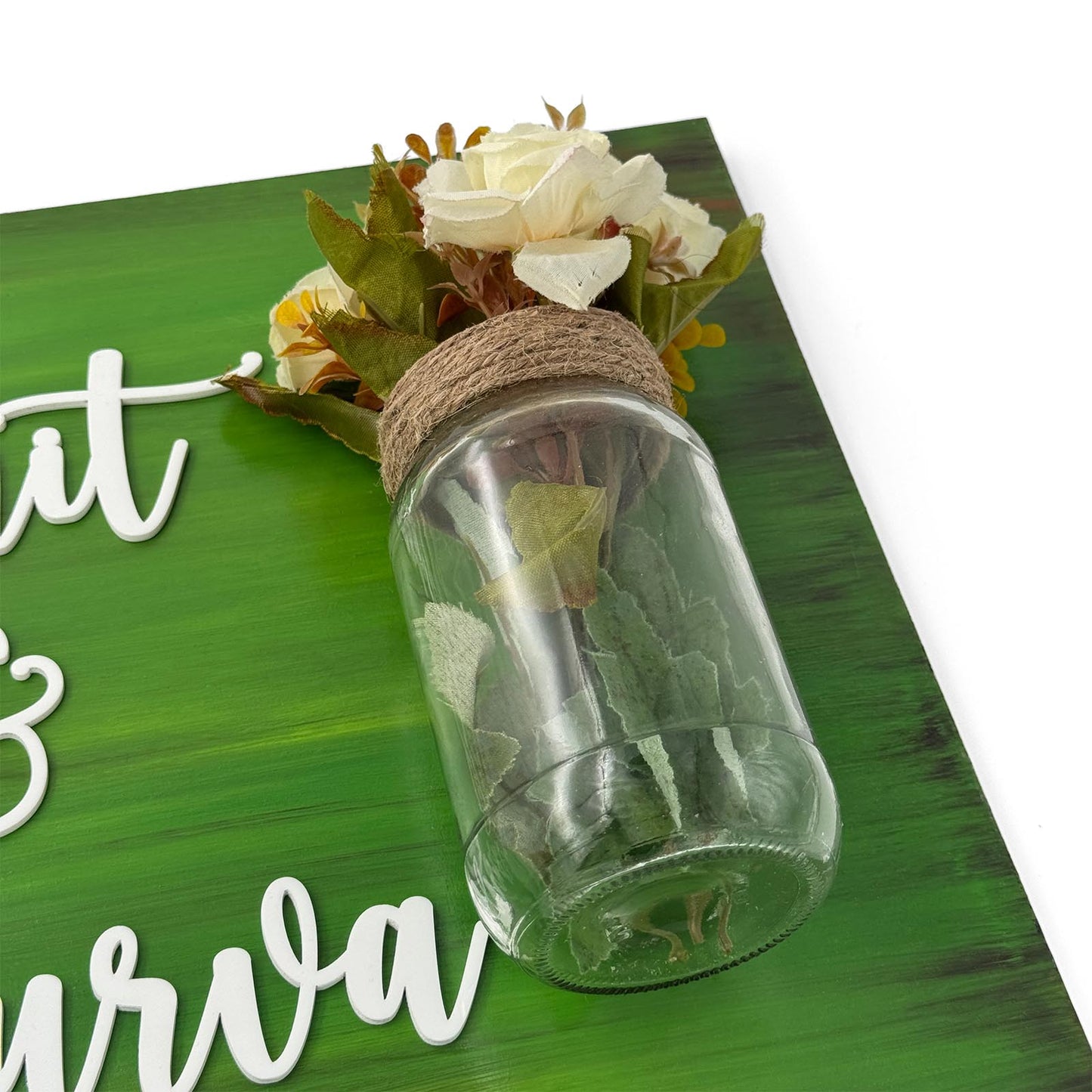 Green Hand-Painted Wooden Name Plate With Jar For Home - Only Jar Board