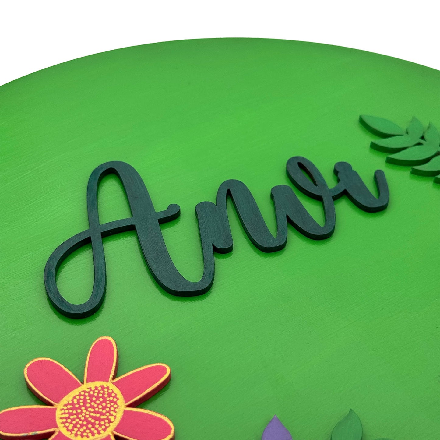 Animal Themed Hand-Painted Wooden Round Kids Name Plate - Design 2