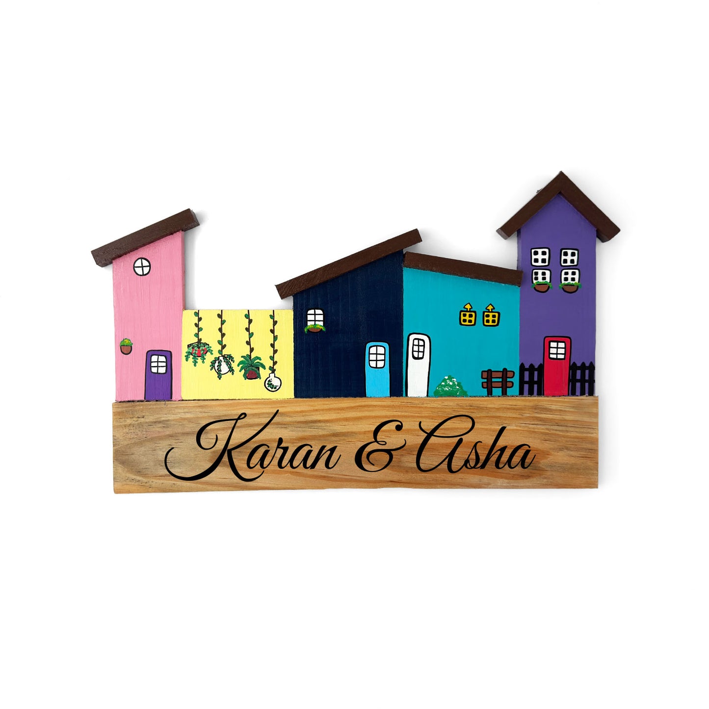 Hut-Shaped Hand-Painted Wooden Name Plate For Home - Hut Board Design 5