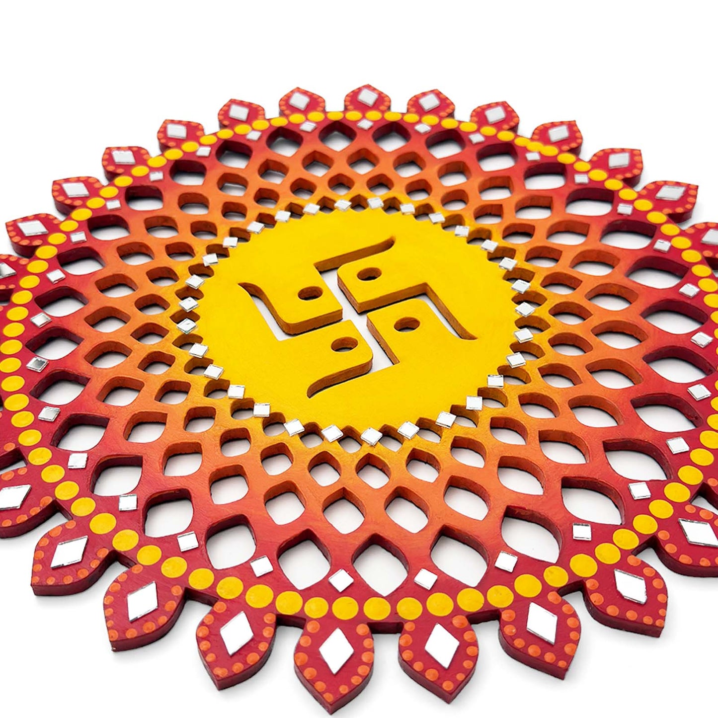 Sahasrara Chakra Swastik Hand-Painted Wooden Wall Hanging - Red