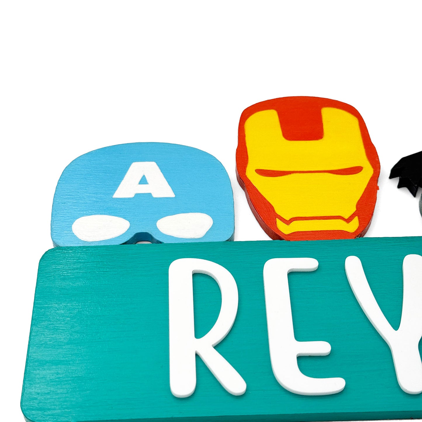 Avengers Themed Hand-Painted Wooden Kids Name Plate - Teal