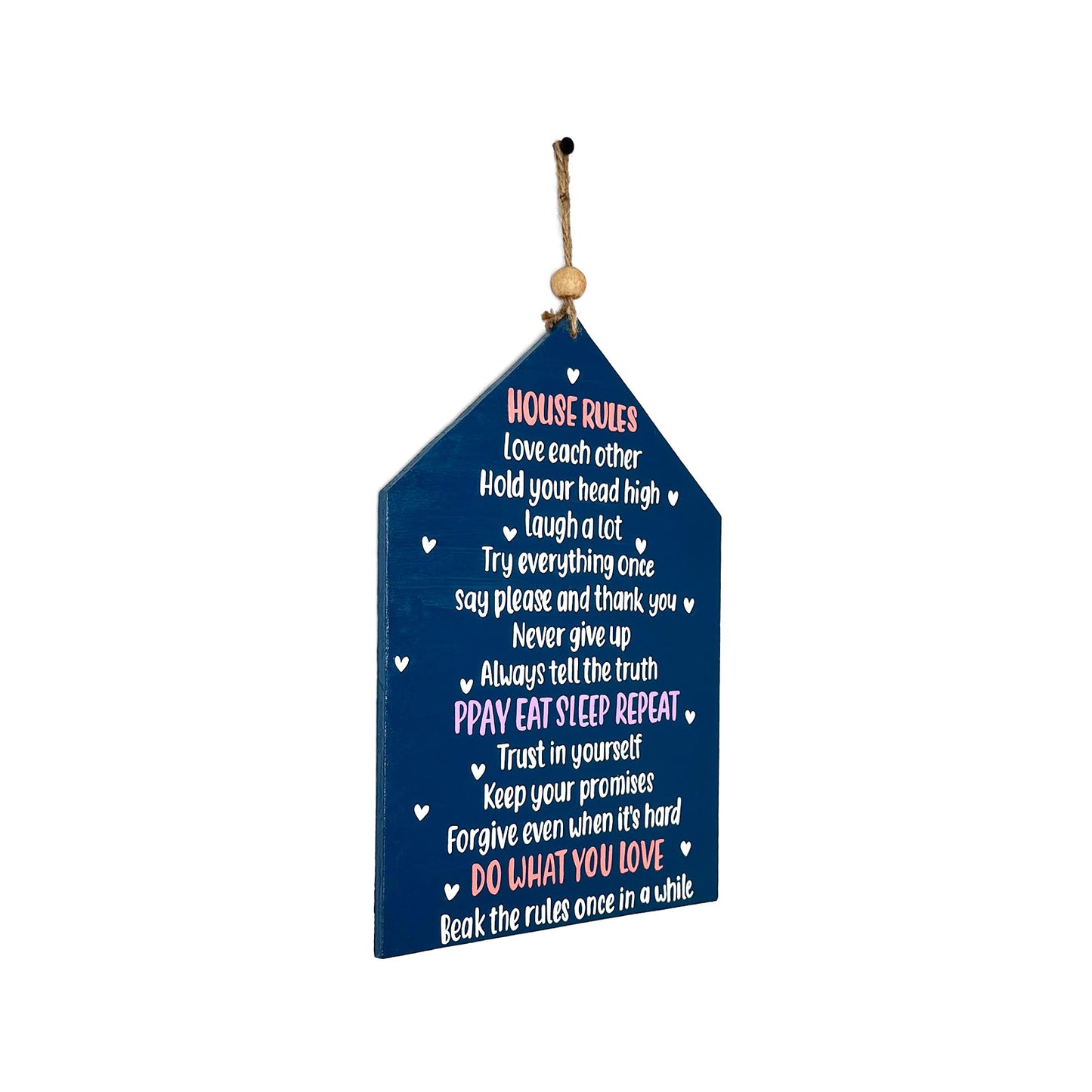 House Rules Hand-Painted Wooden Wall Hanging