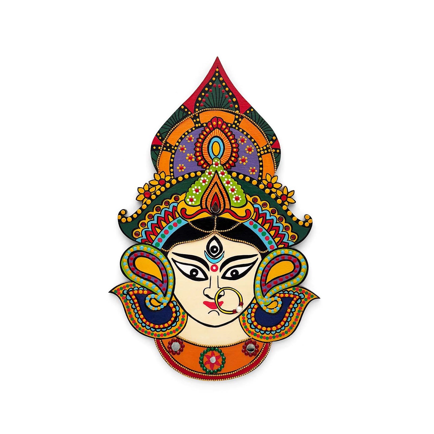 Durga Ma Hand-Painted Wooden Wall Hanging