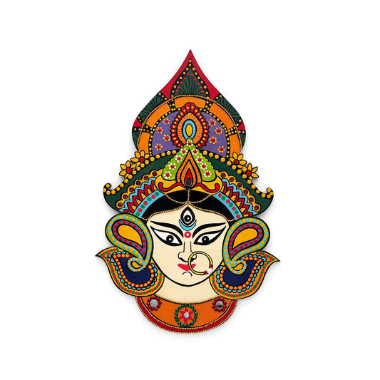 Durga Ma Hand-Painted Wooden Wall Hanging