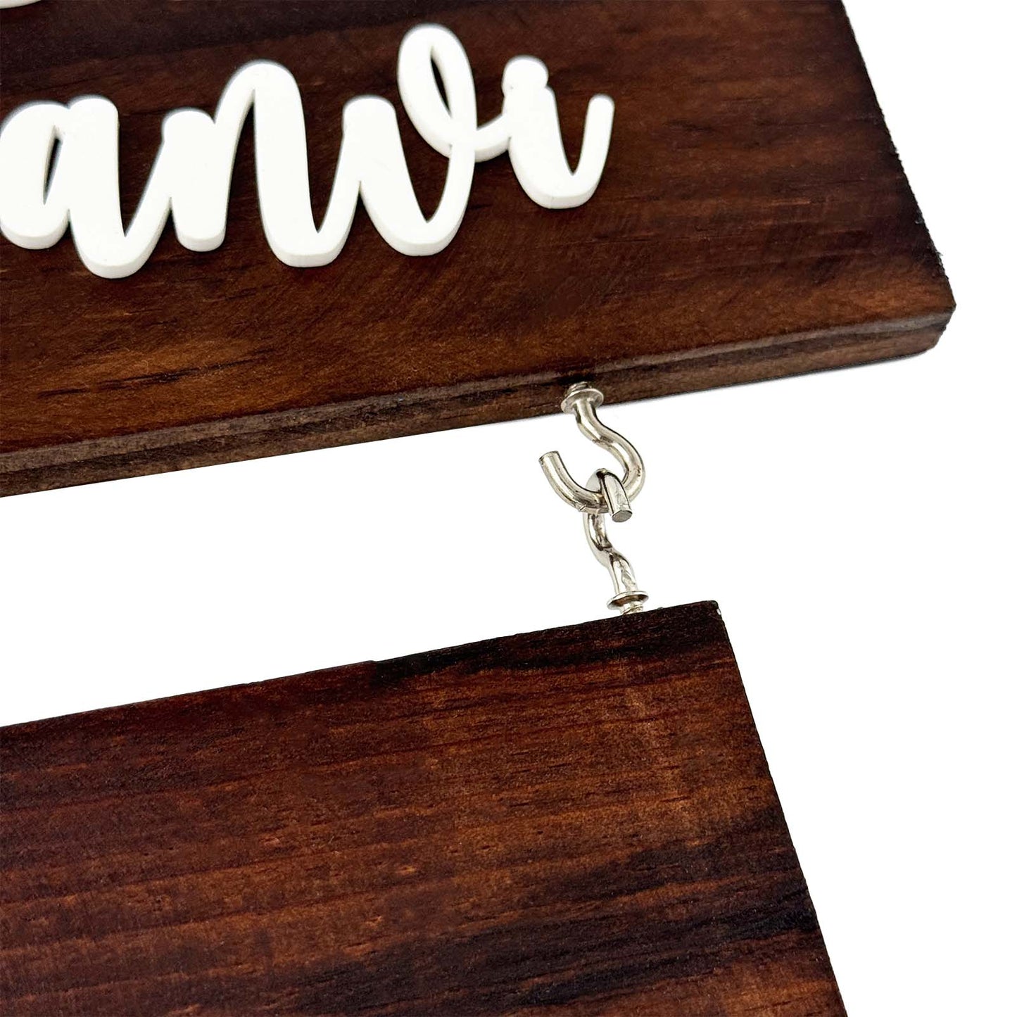 Two Plank Hand-Painted Wooden Name Plate For Home - Wooden Finish