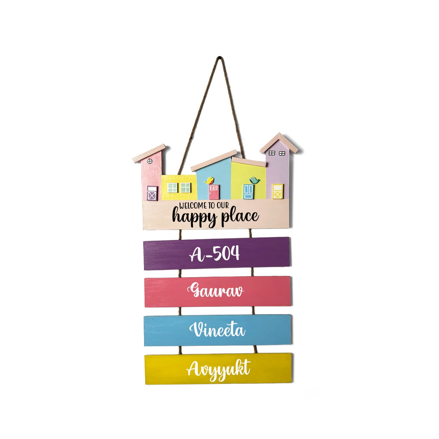 Hut-Shaped Hand-Painted Wooden Name Plate For Home - Hut Board & Four Planks Design 2