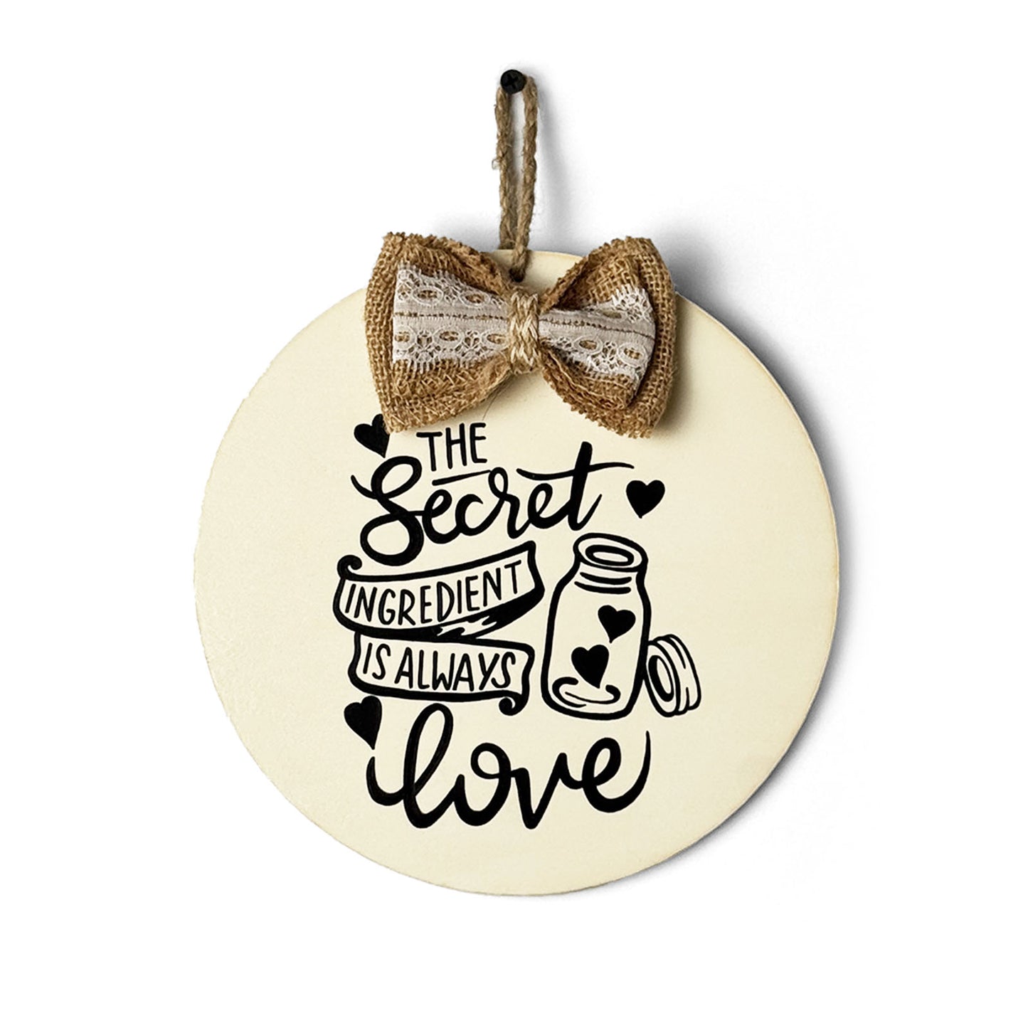 The Secret Ingredient Is Always Love Hand-Painted Wooden Round Kitchen Wall Hanging - Beige