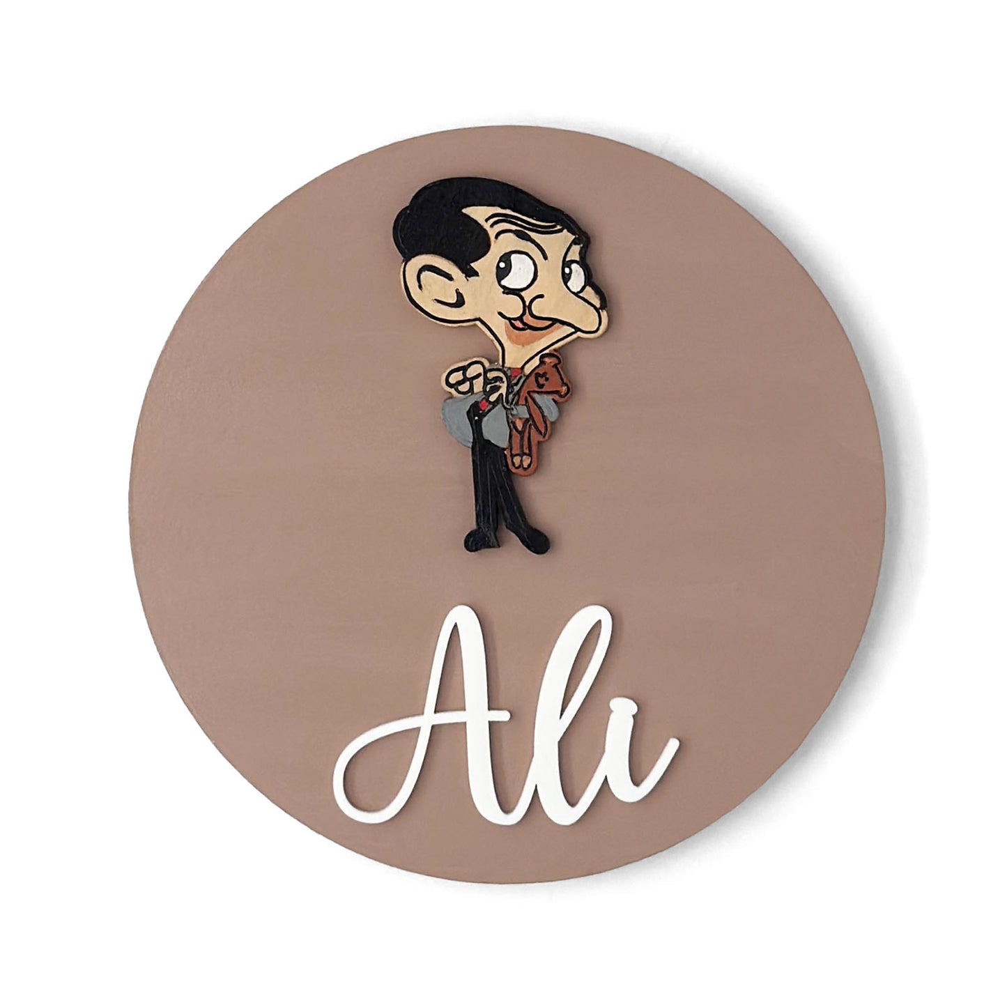 Mr. Bean Themed Hand-Painted Wooden Name Plate For Kids