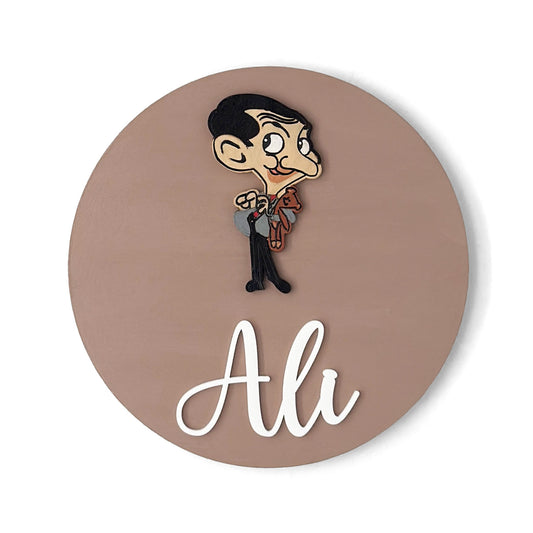Mr. Bean Themed Hand-Painted Wooden Name Plate For Kids