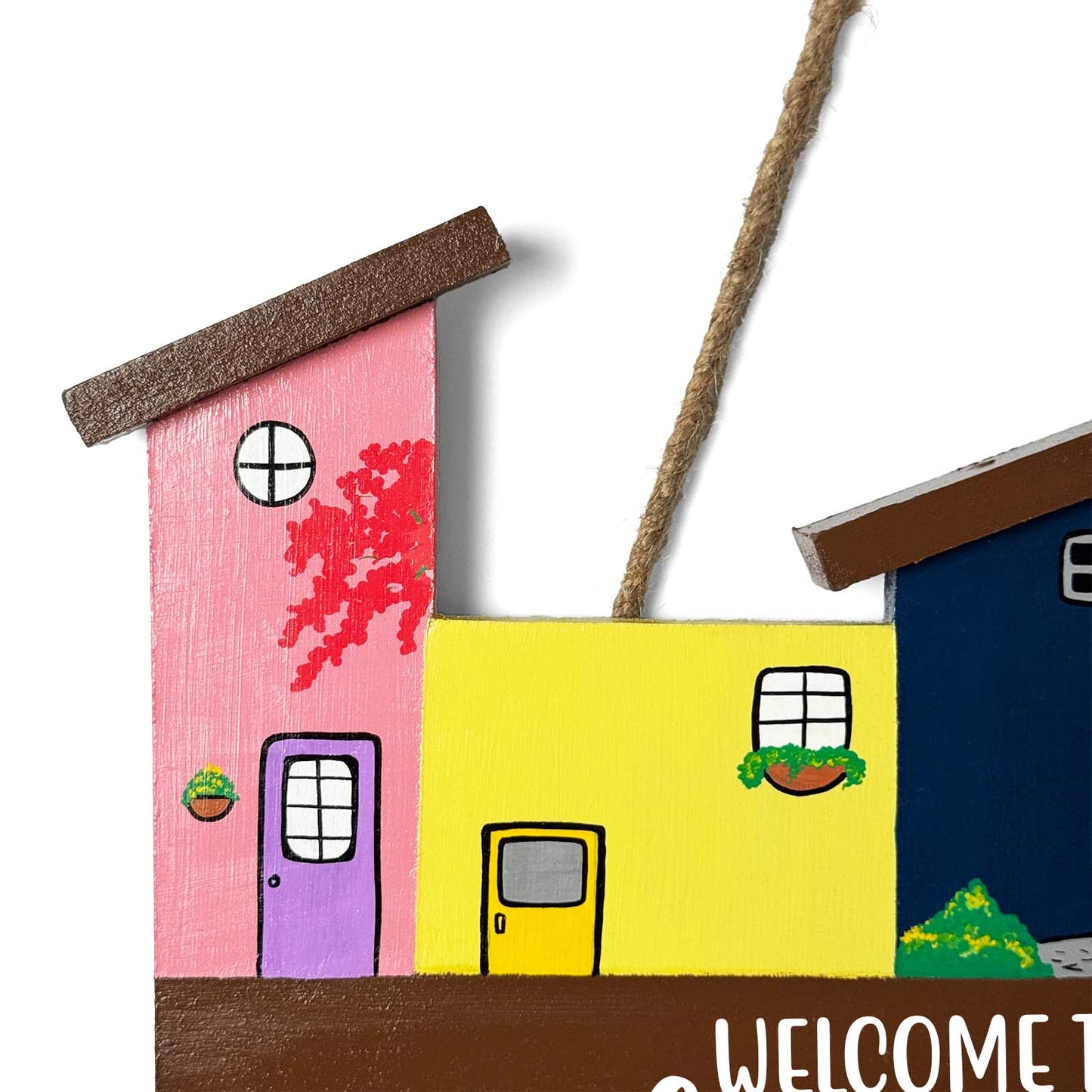Hut-Shaped Hand-Painted Wooden Name Plate For Home - Hut Board & Four Planks Design 3