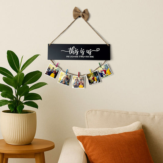 This Is Us Hand-Painted Wooden Photo Holder With Bow - Black