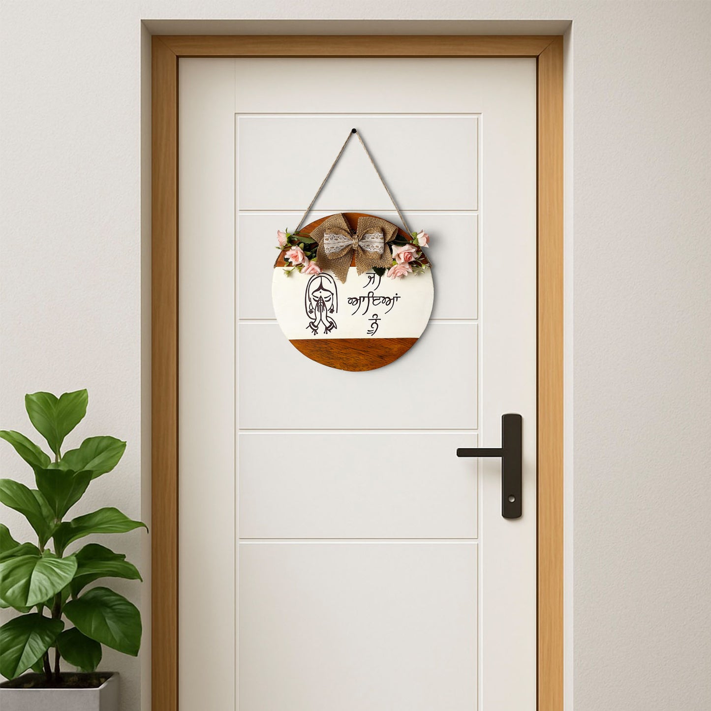 Welcome In Punjabi Hand-Painted Wooden Door Hanger