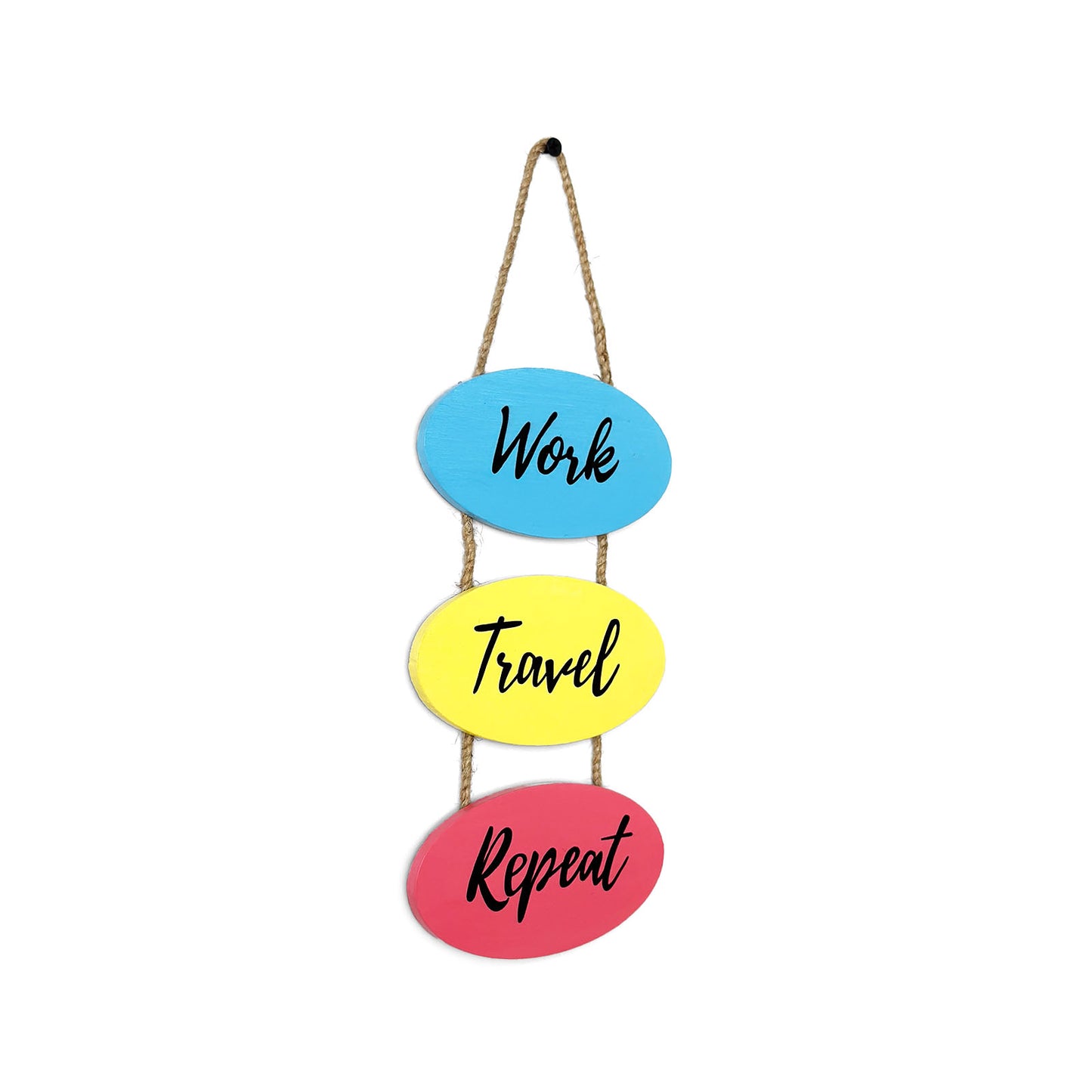 Work Travel Repeat Hand-Painted Wooden Wall Hanging