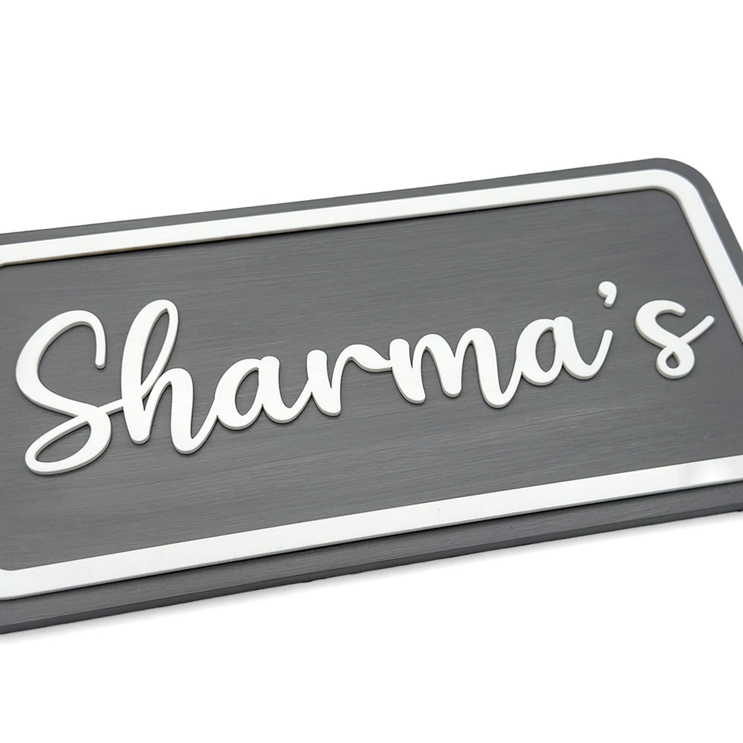 Rectangular Hand-Painted Wooden Name Plate For Home - Grey