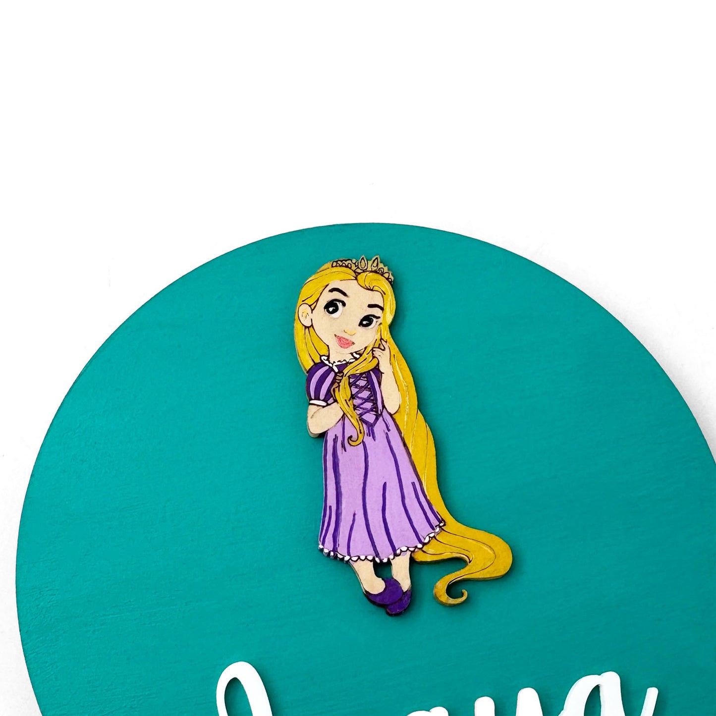 Disney Princess Rapunzel Themed Hand-Painted Wooden Name Plate For Kids