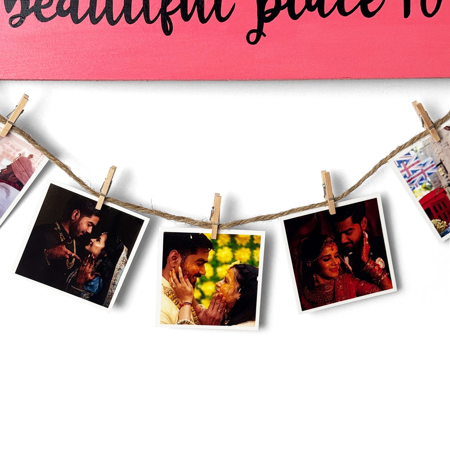 Together Is A Beautiful Place To Be Hand-Painted Wooden Photo Holder - Teal & Pink