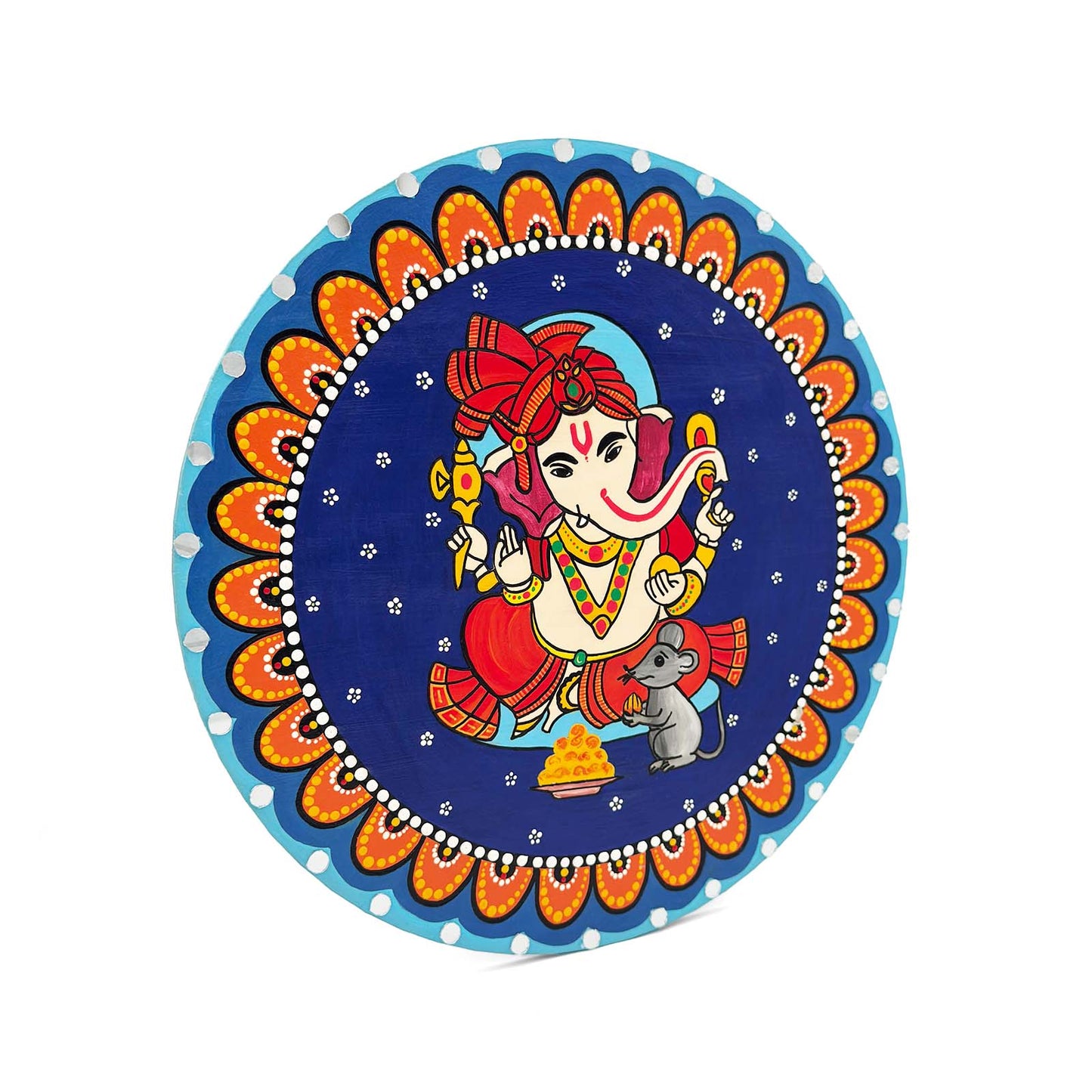 Ganesha Hand-Painted Wooden Mandala Wall Hanging  - Blue