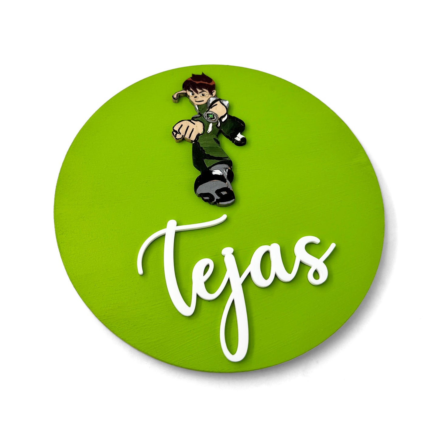 Ben 10 Themed Hand-Painted Wooden Name Plate For Kids