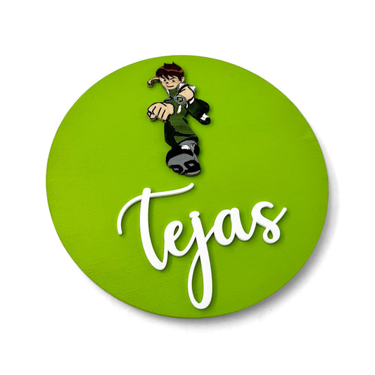 Ben 10 Themed Hand-Painted Wooden Name Plate For Kids