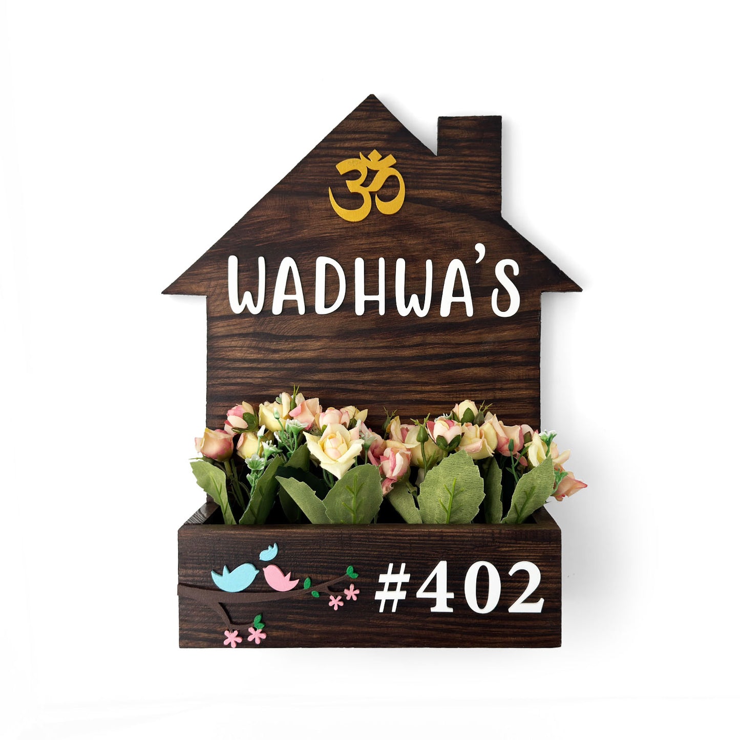 Hut-Shaped Hand-Painted Wooden Planter Name Plate For Home - Wooden Finish