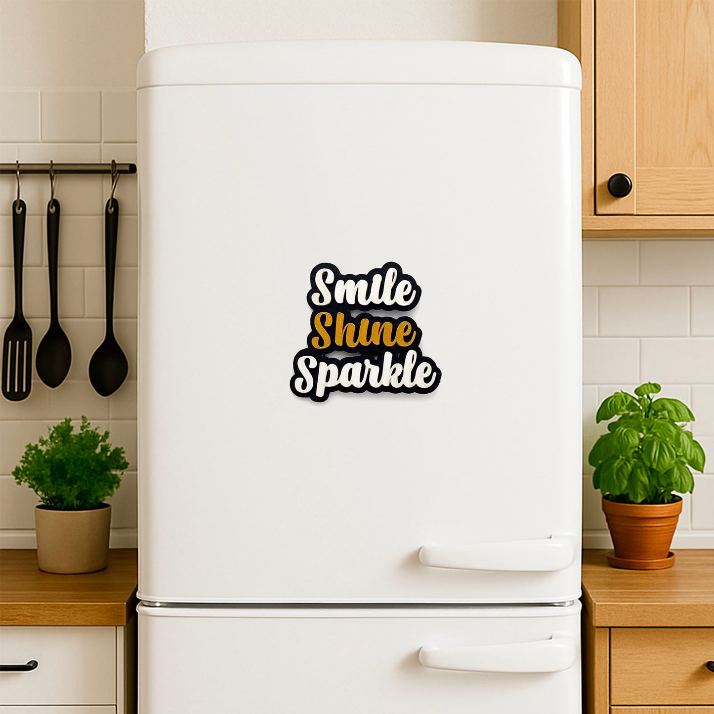 Smile Sparkle Shine Hand-Painted Wooden Double Layered Fridge Magnet